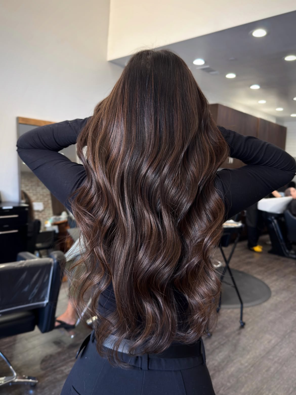 Rich Chocolate Brown Balayage With Subtle Waves