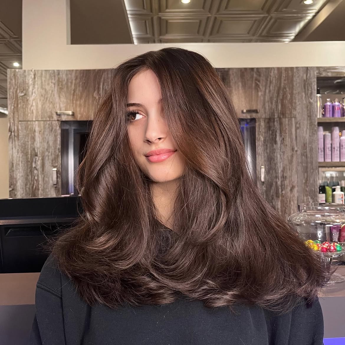 Rich Chocolate Brown Hair With Voluminous Layers