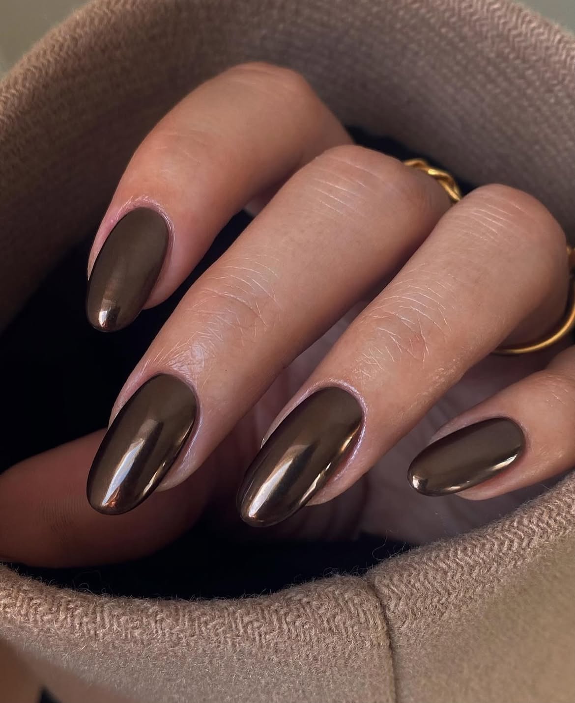 Rich Chocolate Chrome Oval Nails