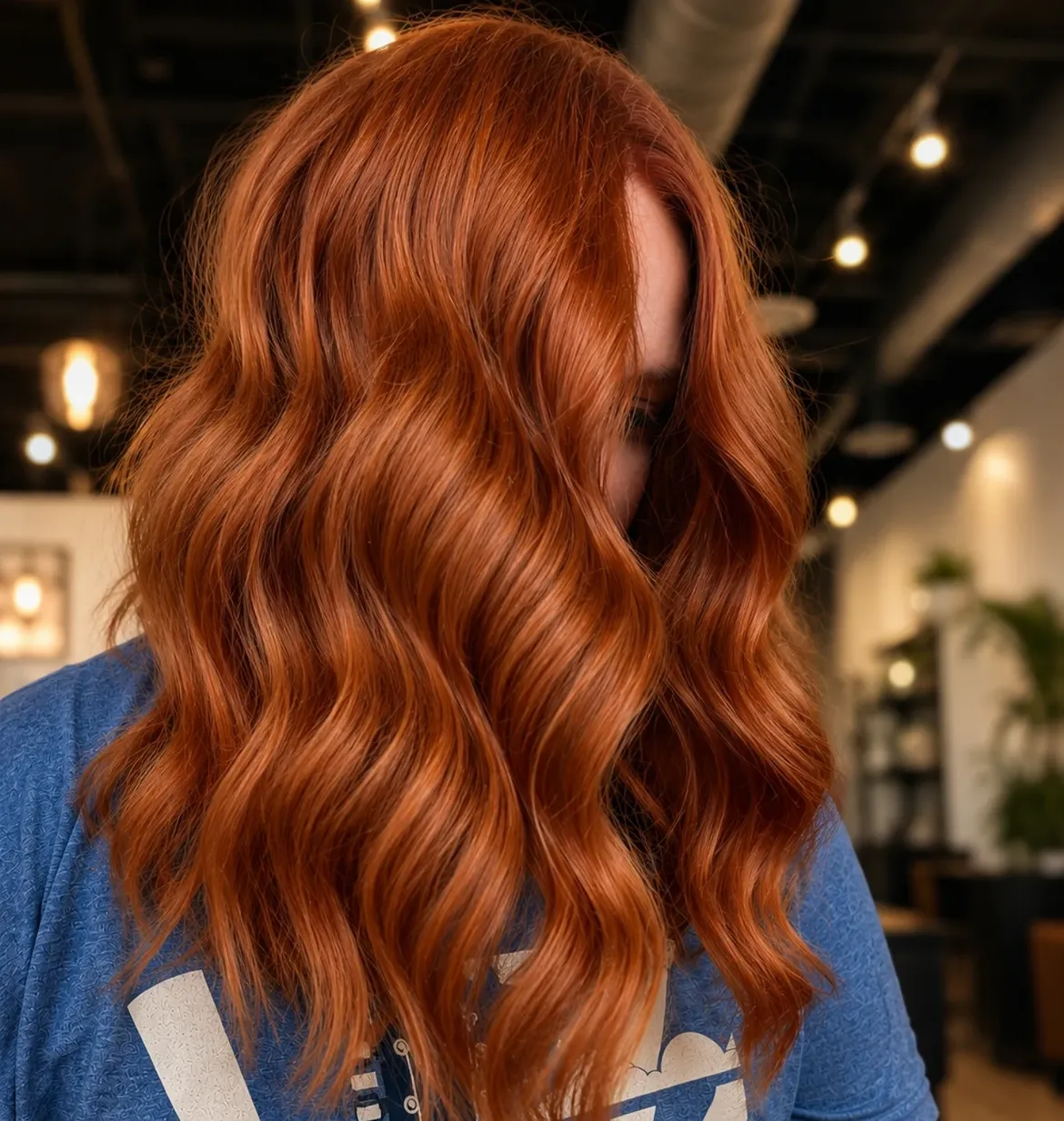 Rich Copper Balayage With Loose Waves