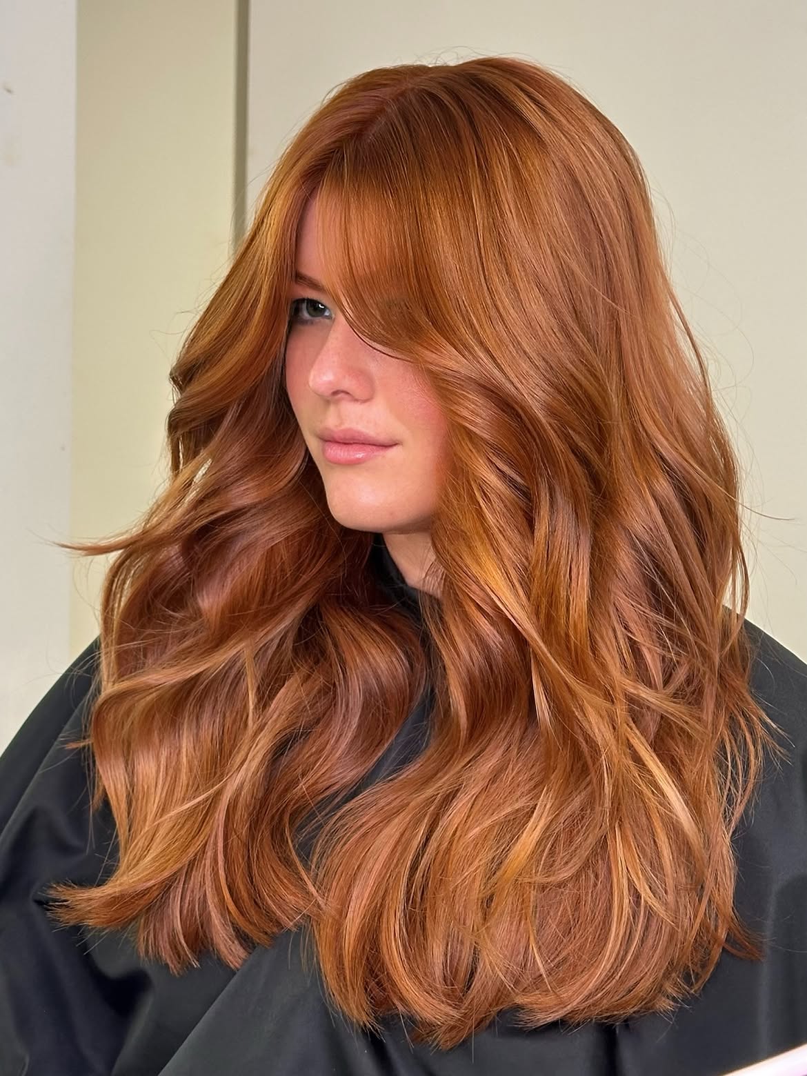 Rich Copper Balayage With Soft Waves