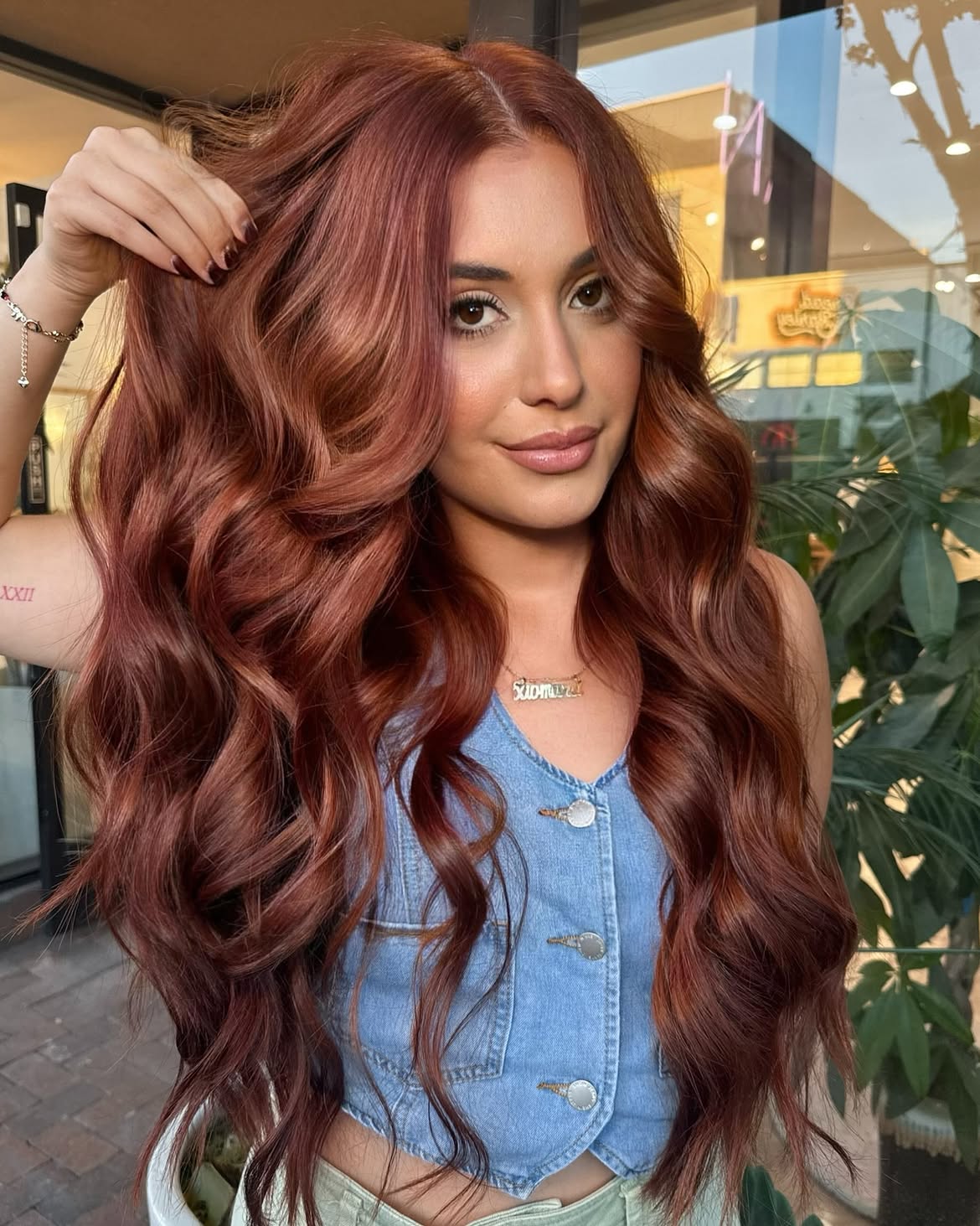 Rich Copper Brown Waves With Face Framing Layers