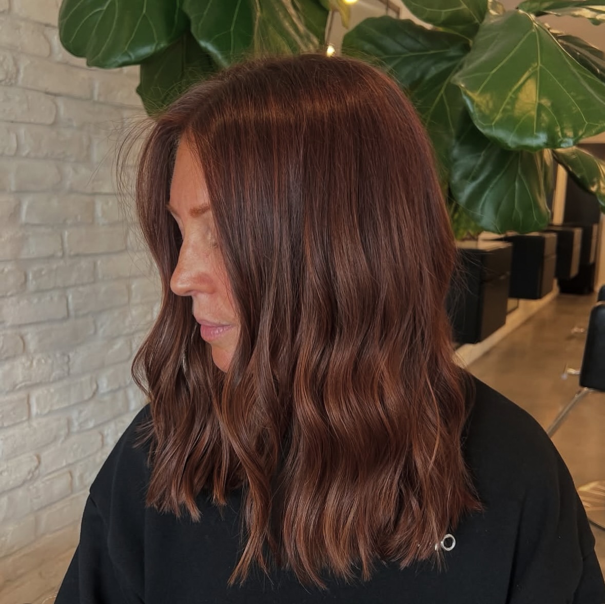 Rich Copper Brown Waves With Face Framing Layers