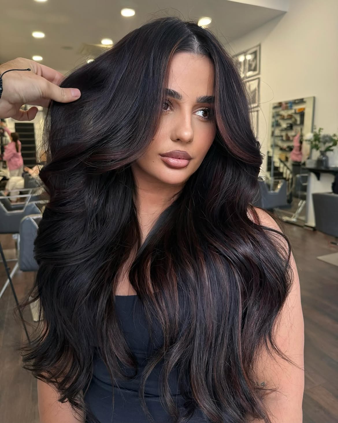 Rich Espresso Balayage With Subtle Auburn Highlights