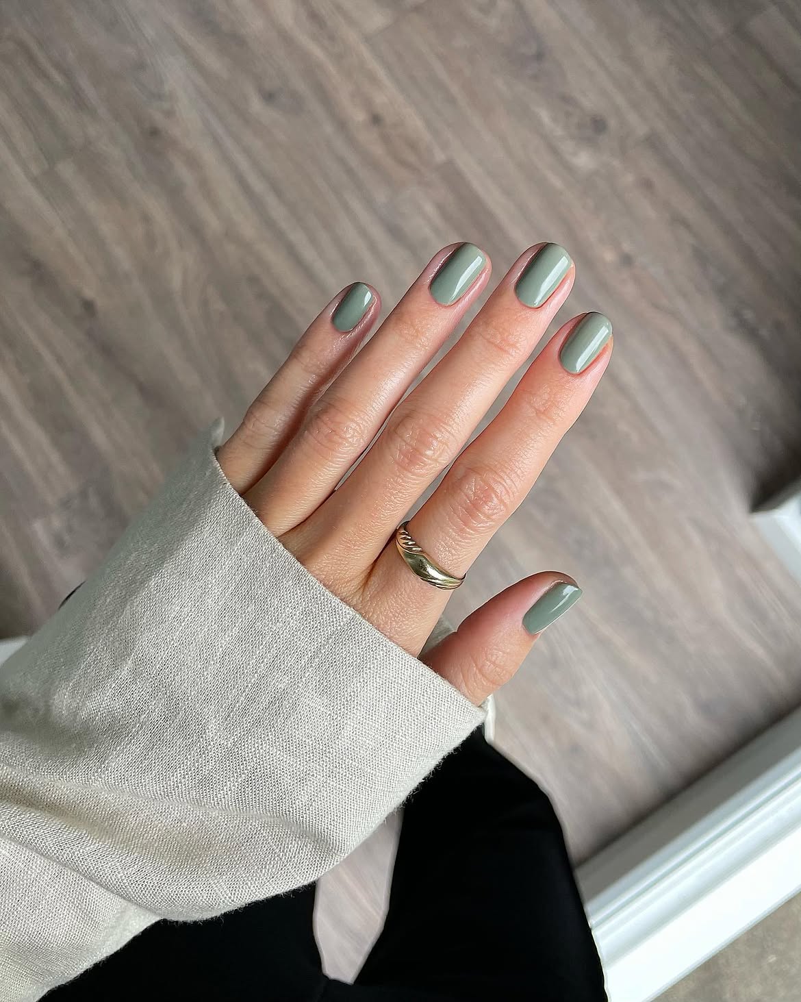 Sage Green Glossy Oval Nails