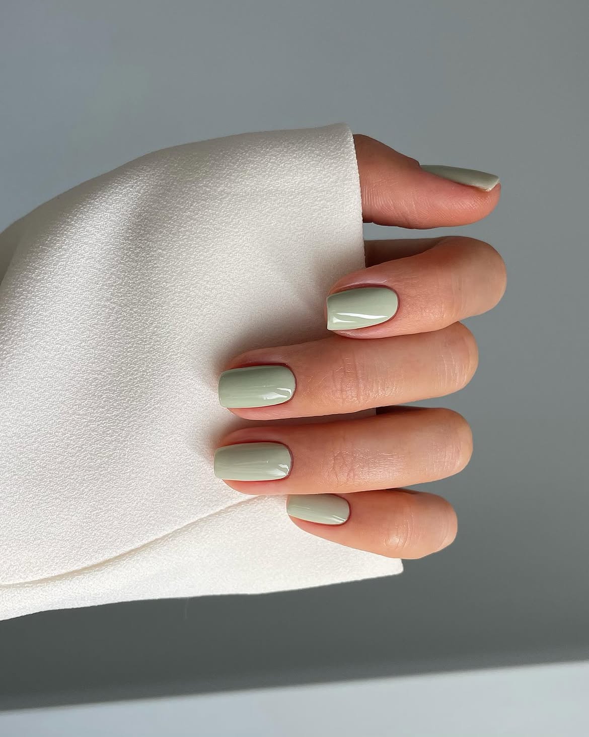 Sage Green Glossy Short Squoval Nails