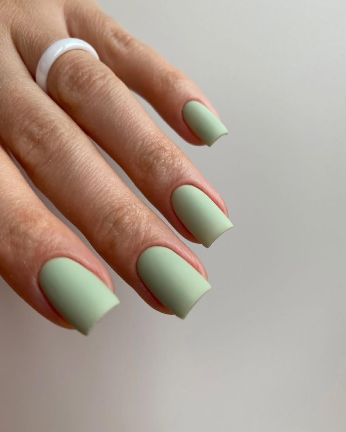 Sage Green Matte Square Nails with Rounded Edges