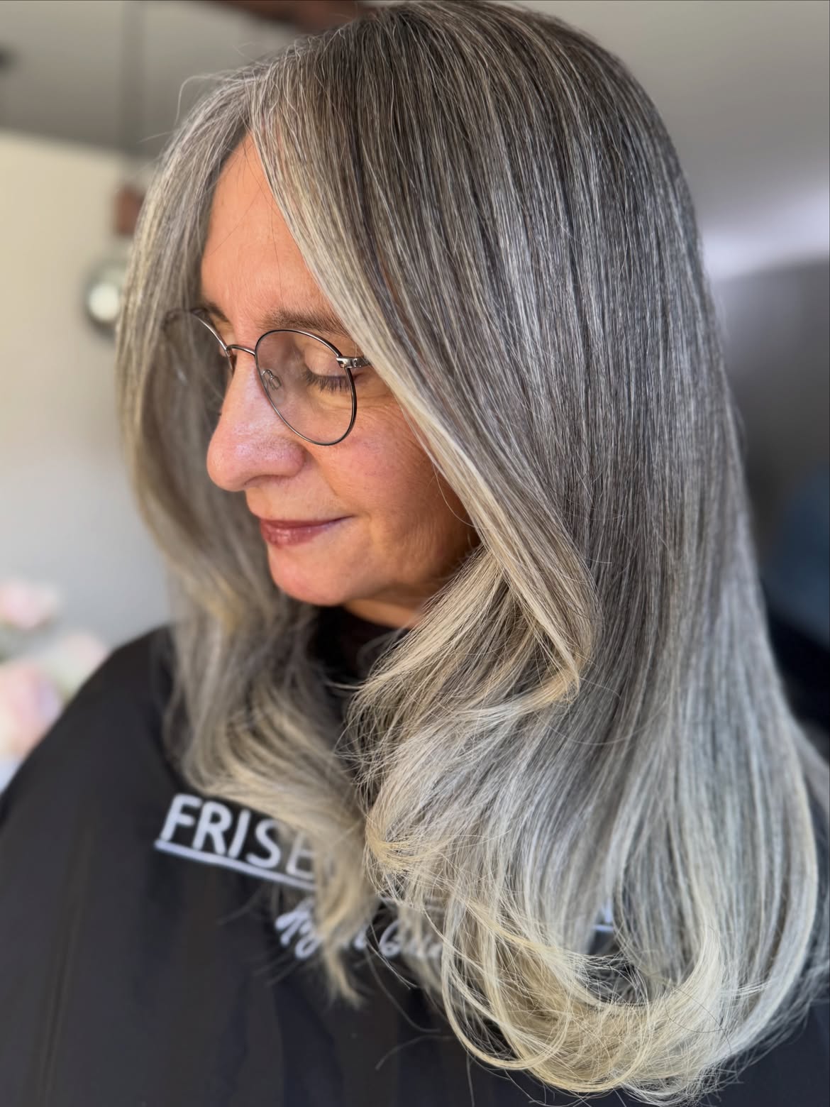 Seamless Grey Blend With Honey Blonde Highlights