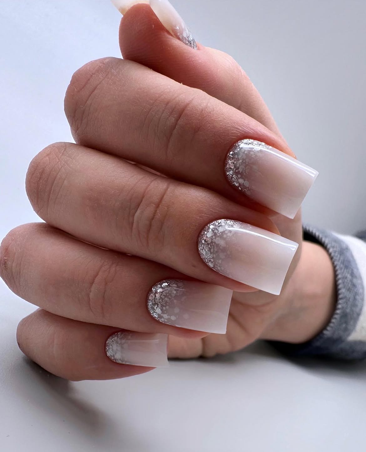 Sheer Milky Ombre with Silver Glitter Fade