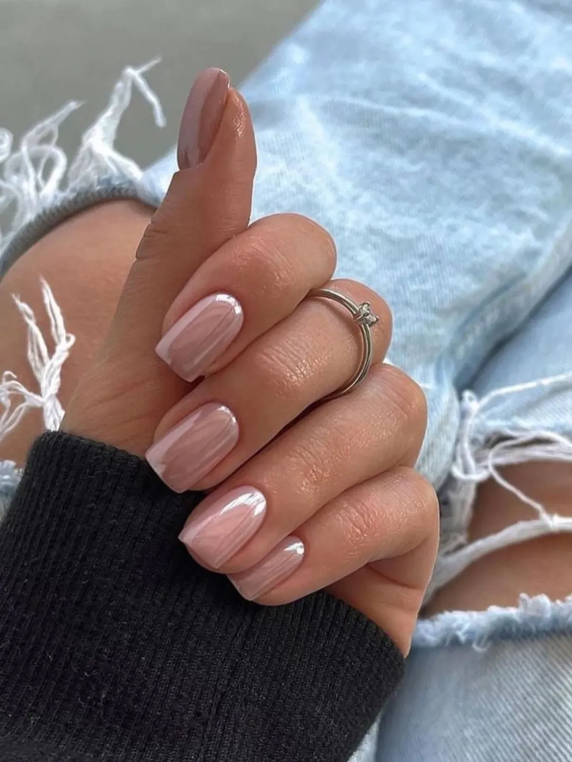 Sheer Milky Pink Chrome French Tip Nails