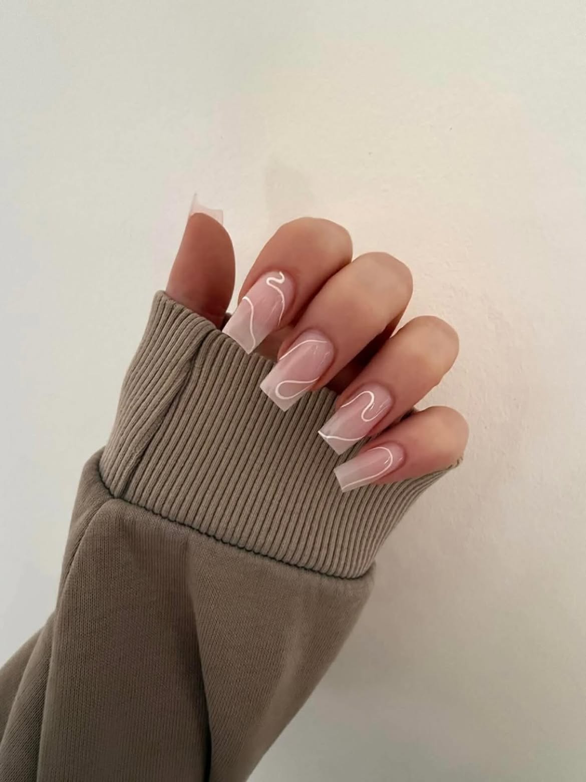 Sheer Milky White Abstract Swirl French Tips