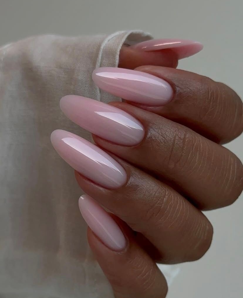 Sheer Pink Milky Almond Nails