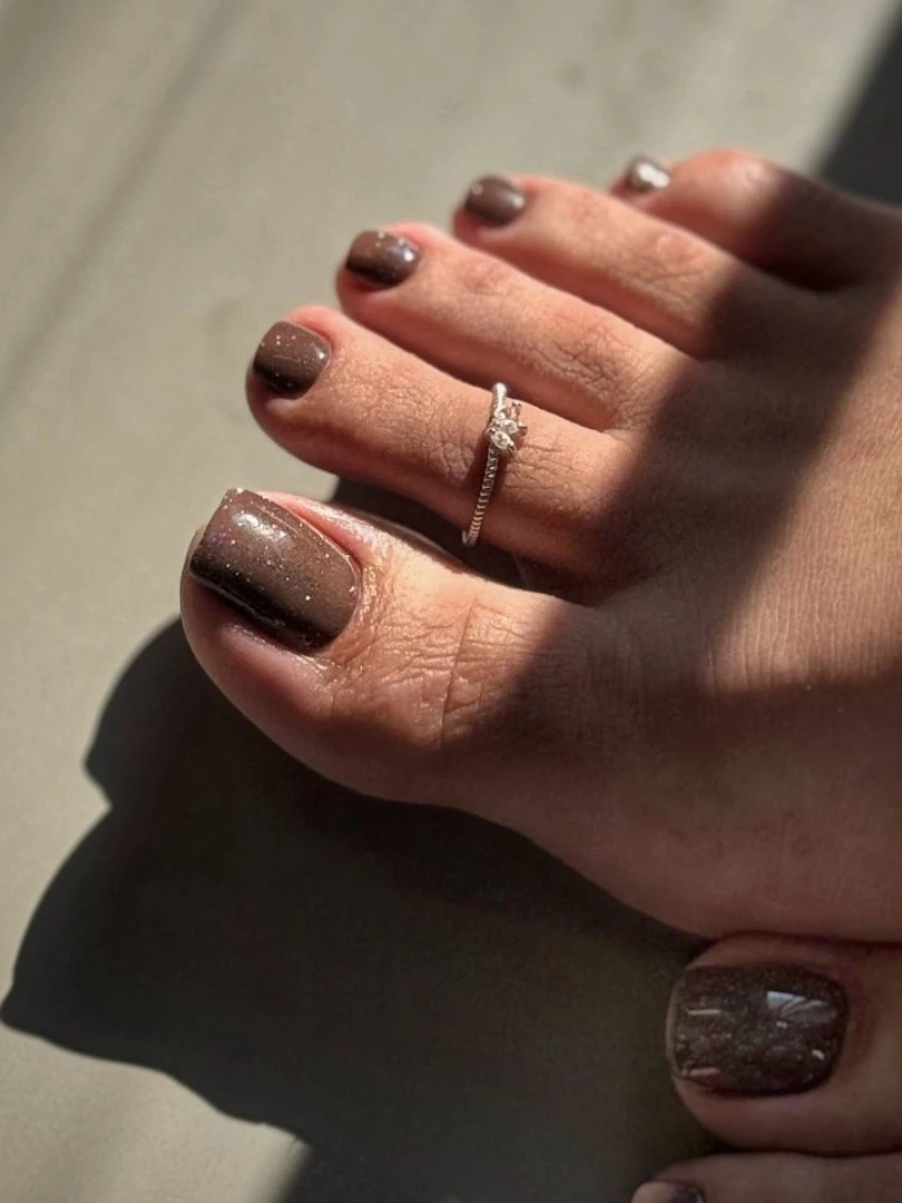 Shimmering Chocolate Brown Short Square Pedicure