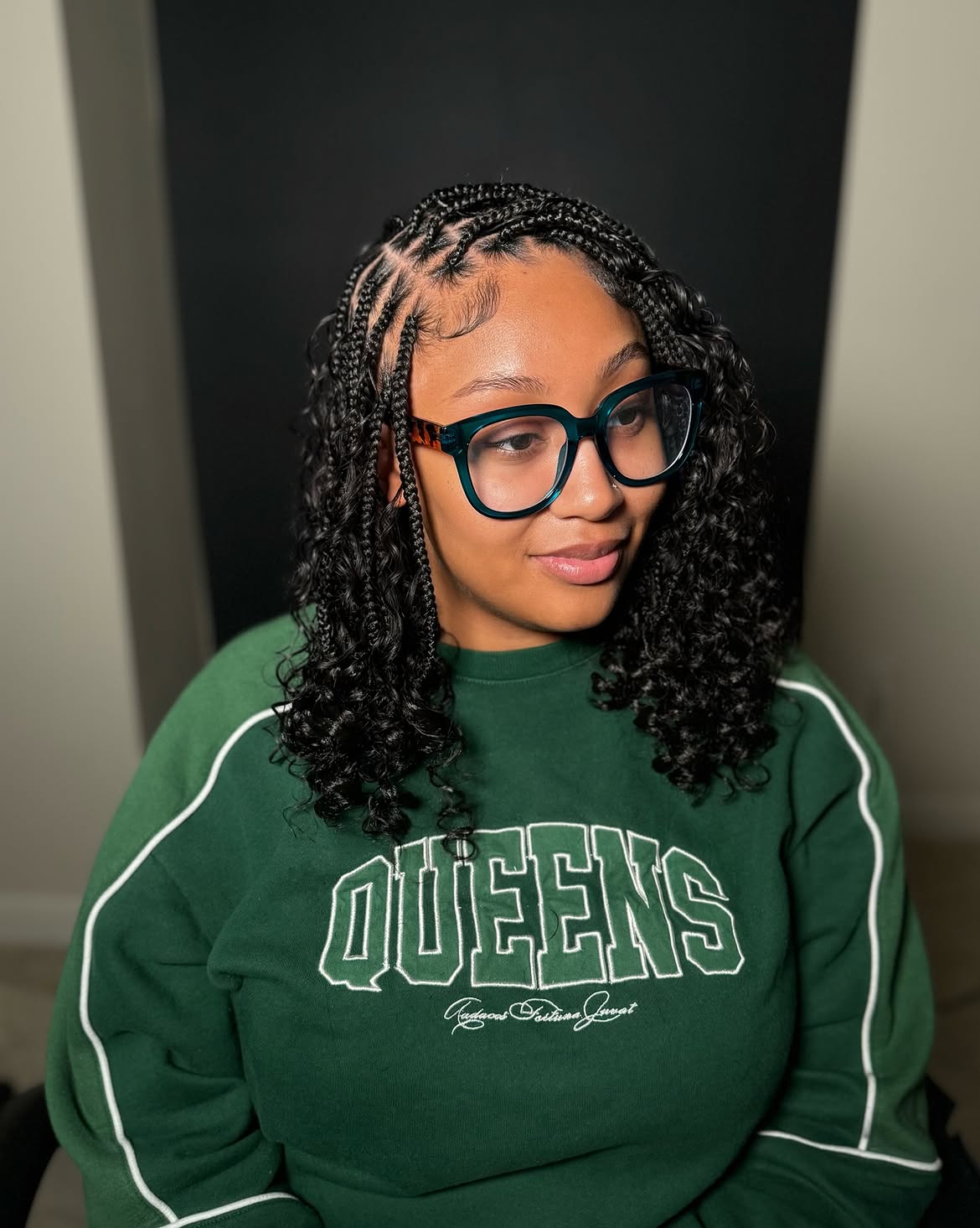 Shoulder Length Curly Bob Braids With Laid Edges