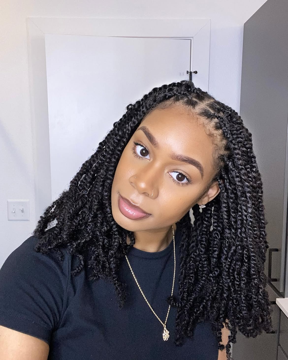 Shoulder Length Natural Mini Twists With Defined Ends