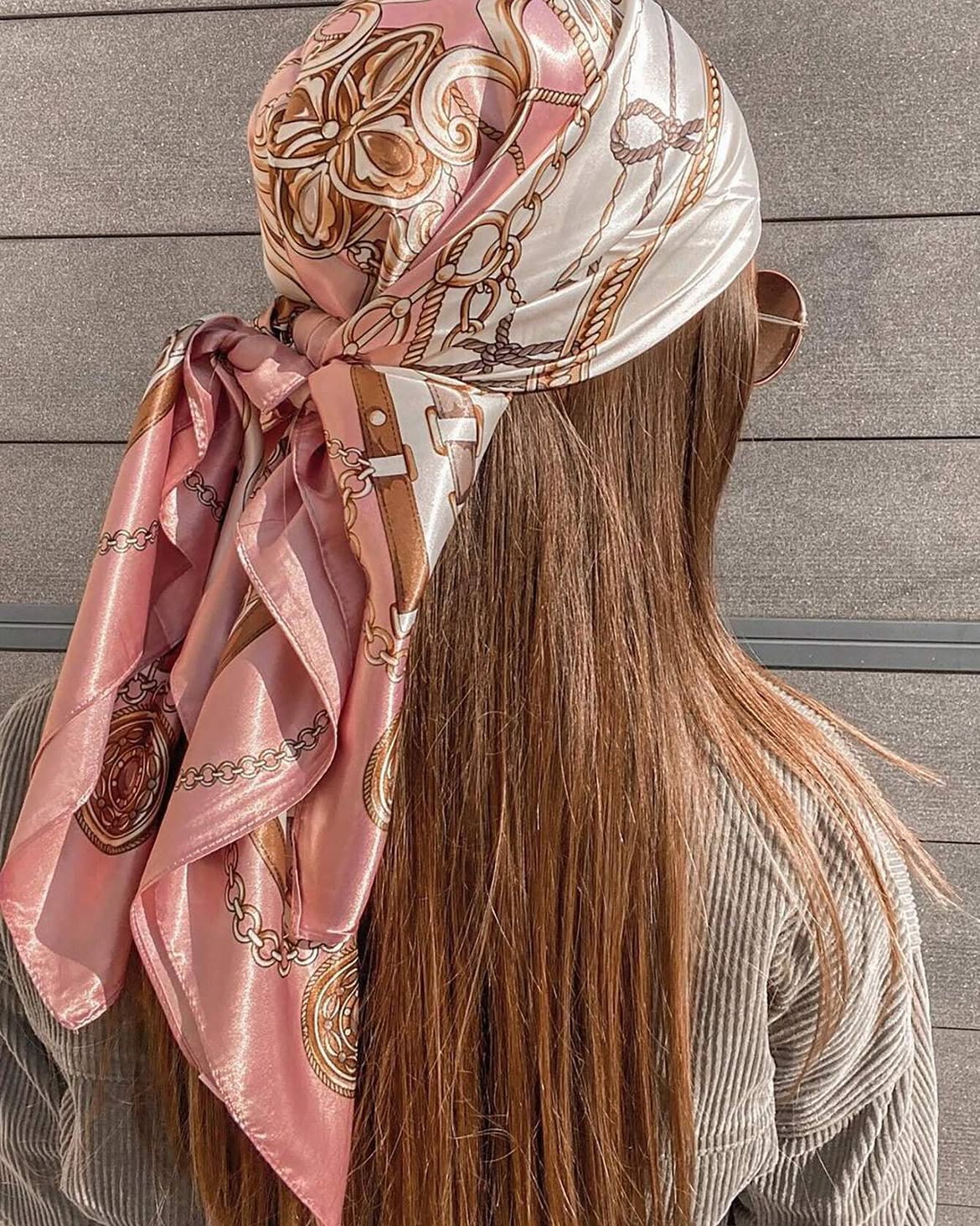 Silk Scarf Head Wrap On Straight Espresso Hair