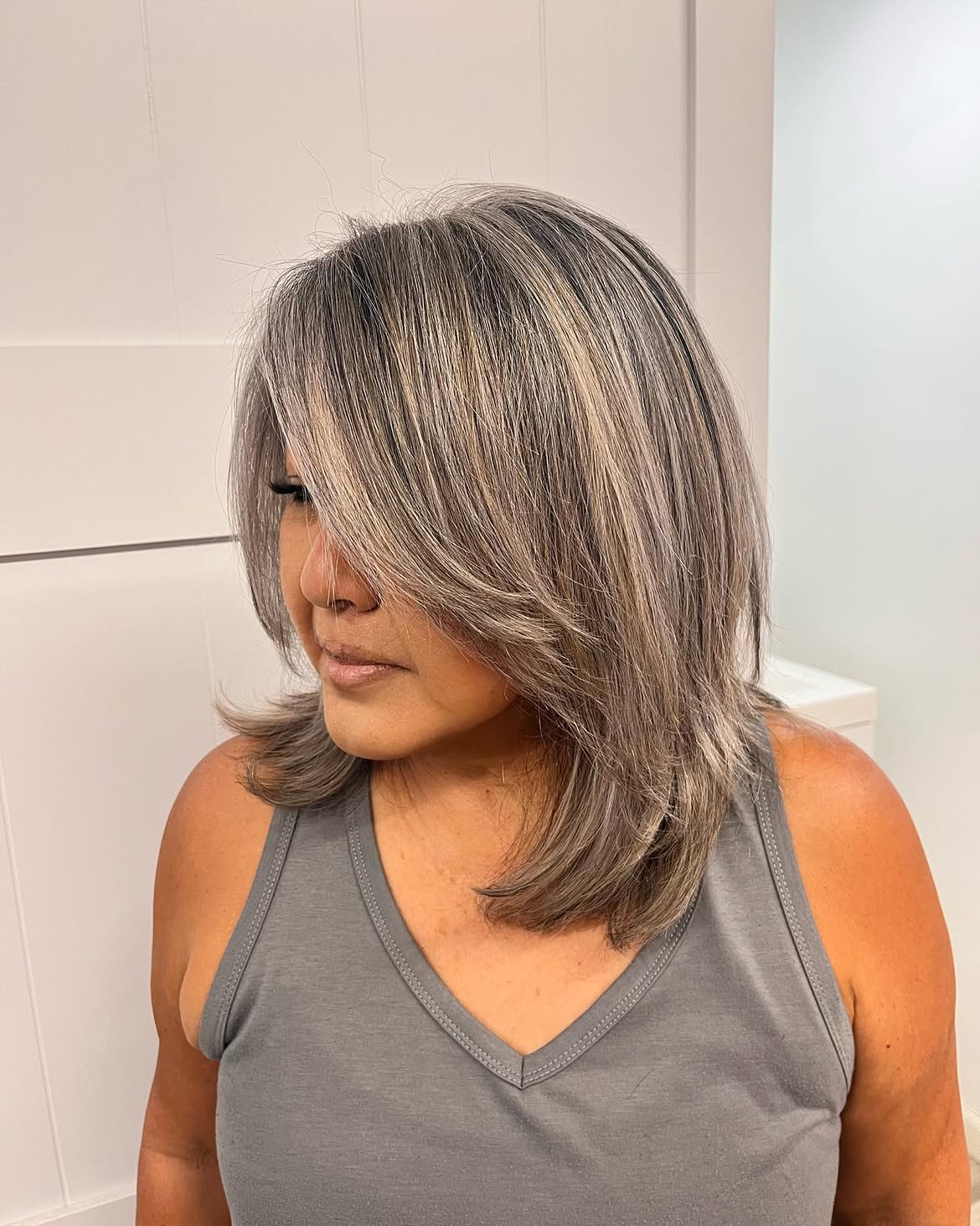 Silver Streaks With Ash Blonde Balayage