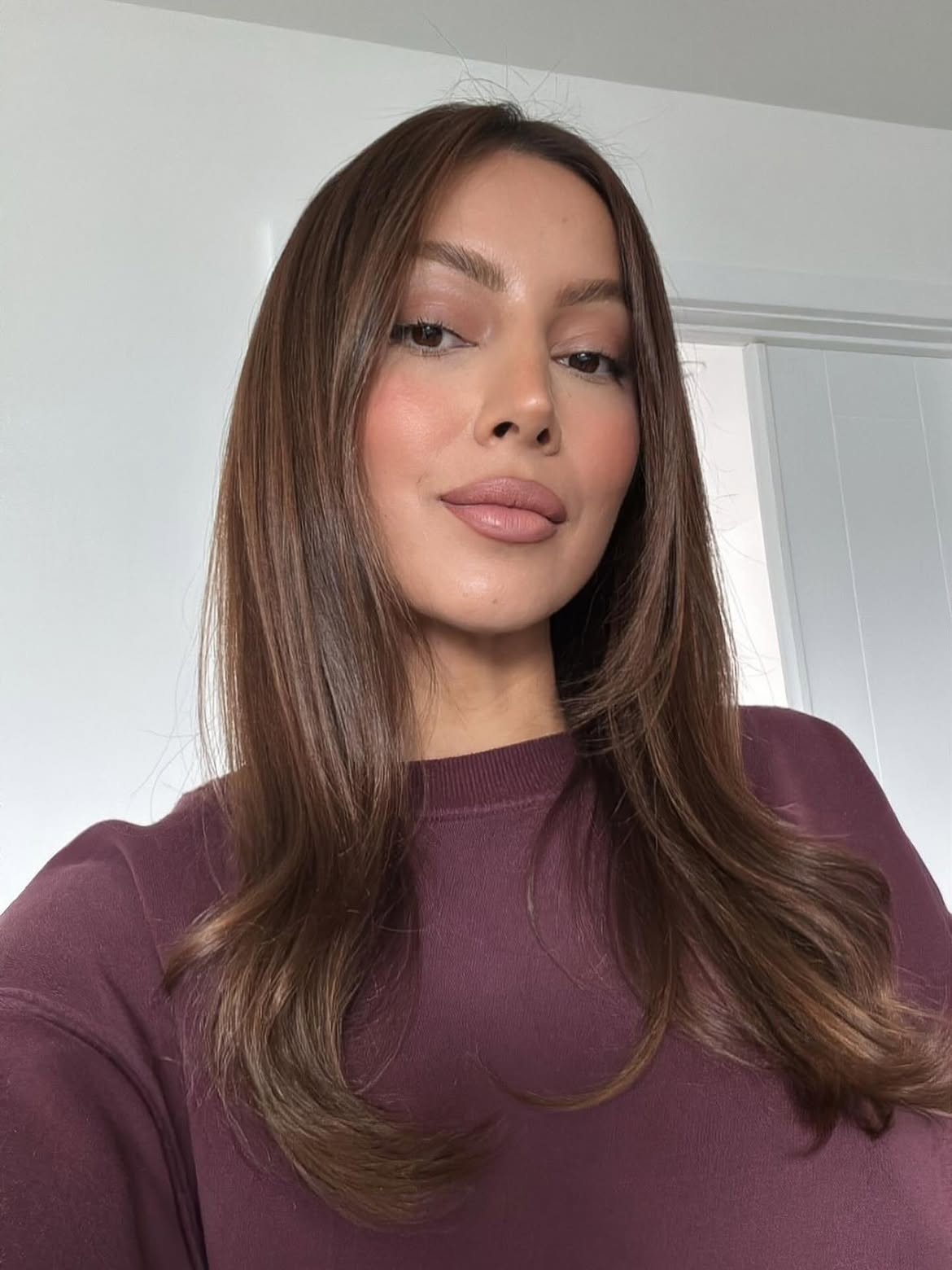 Sleek Blowout With Face Framing Layers On Brunette