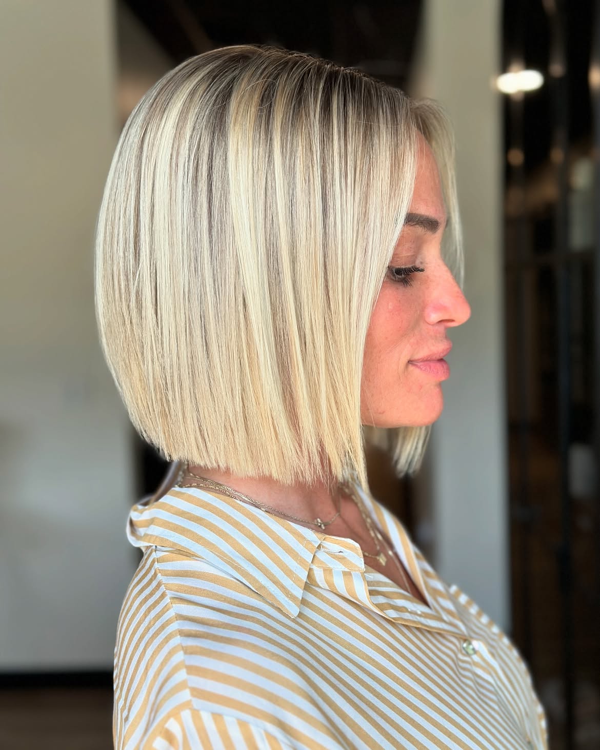 Sleek Blunt Bob With Dimensional Ash Blonde Highlights