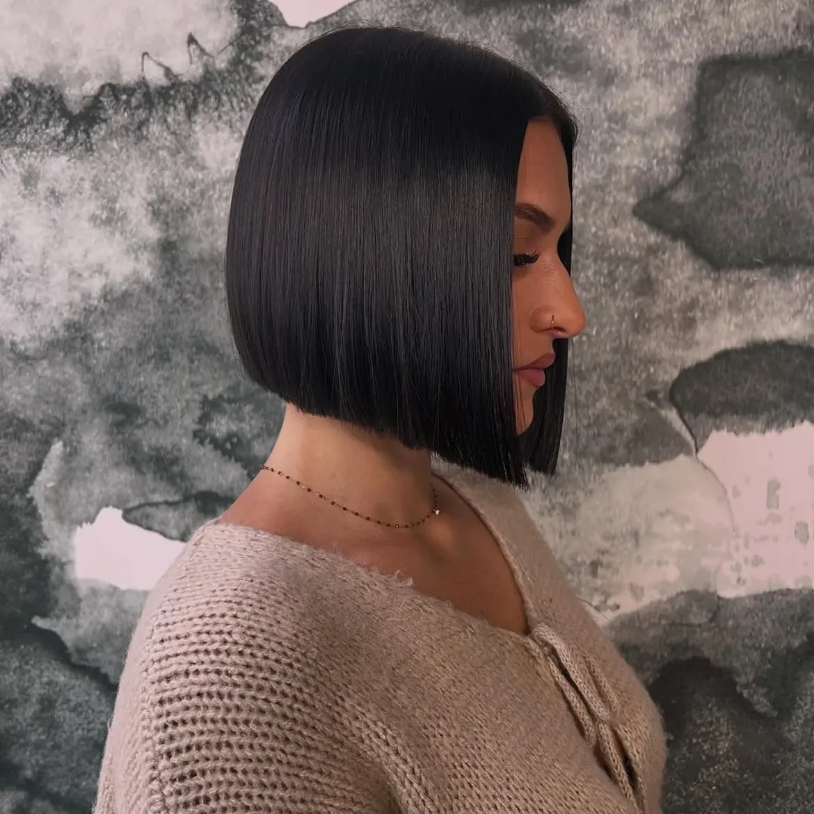Sleek Blunt Chin Length Jet Black Bob