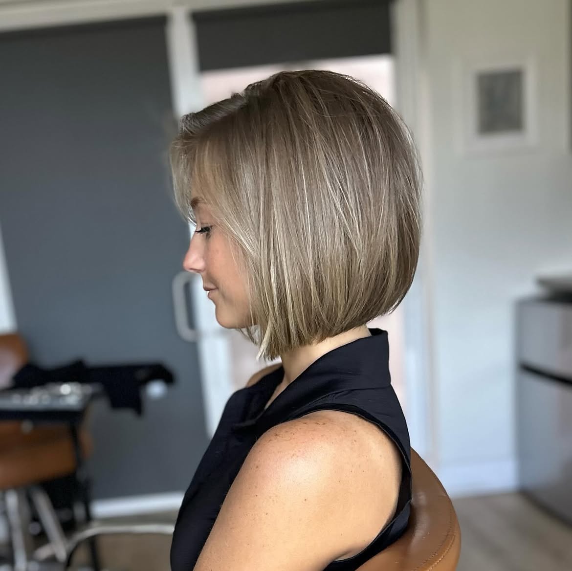 Sleek Chin Length Bob With Ash Blonde Highlights