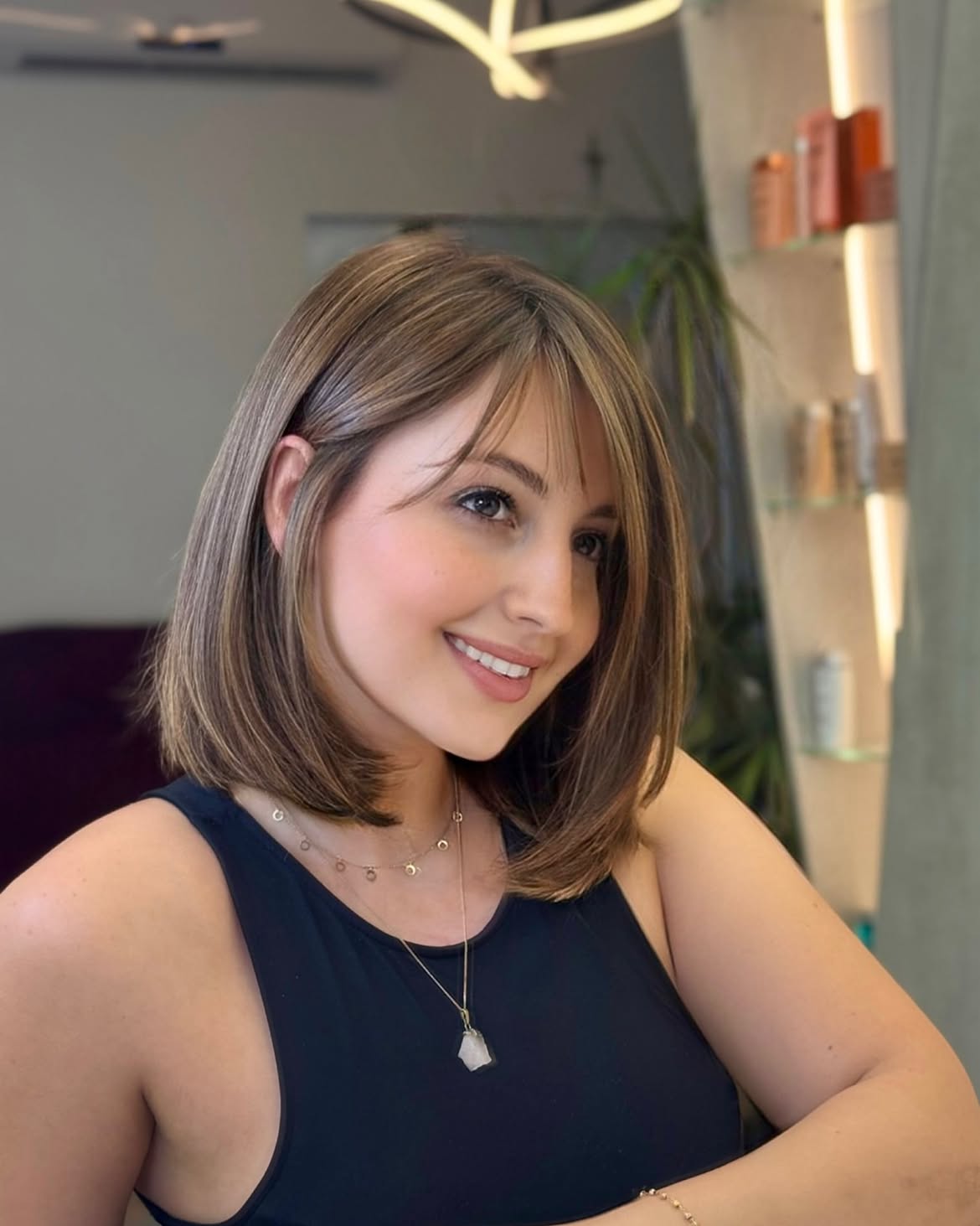 Sleek Collarbone Length Bob With Wispy Fringe