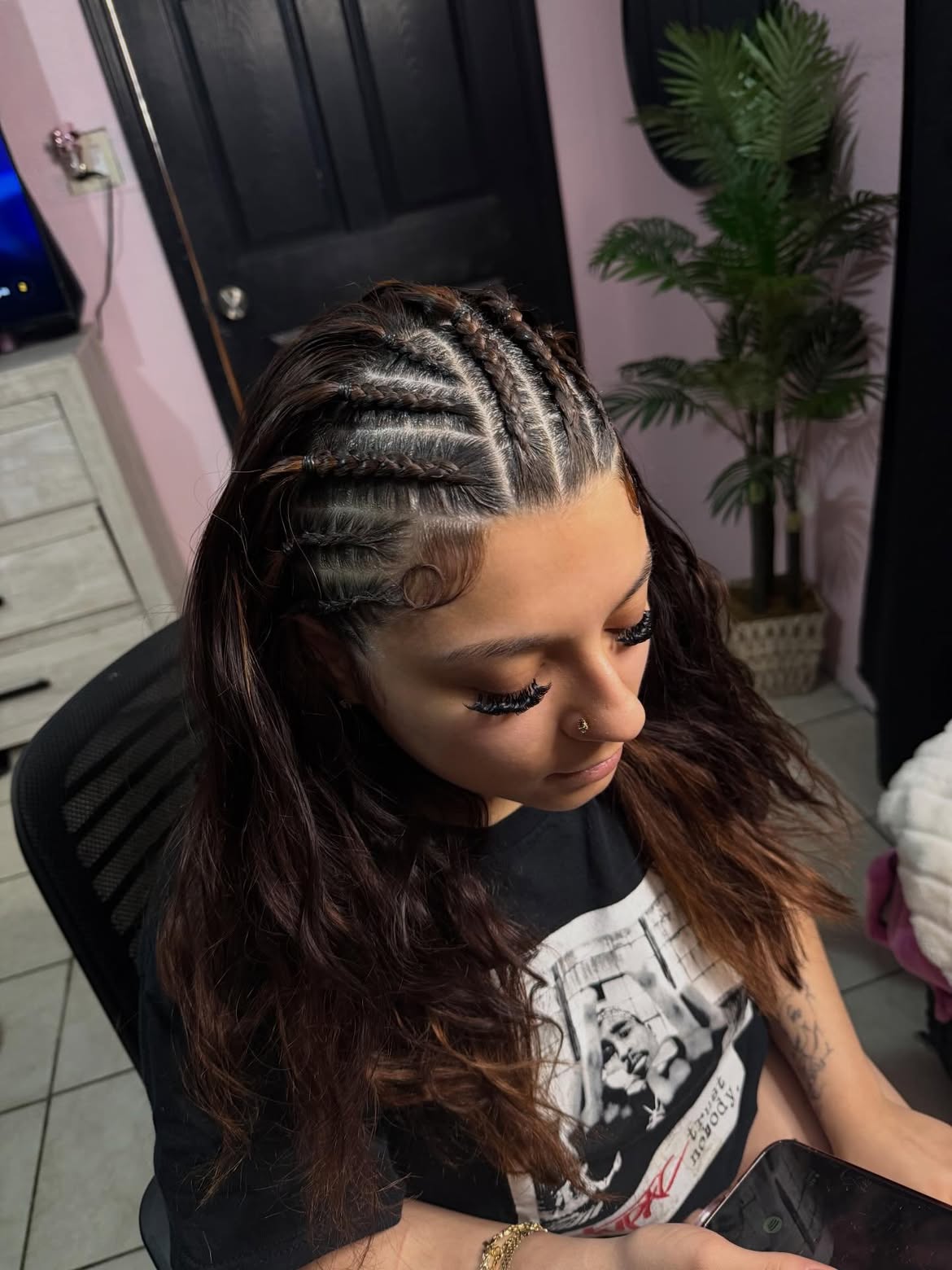 Sleek Cornrow Braids Into Wavy Half Up Style
