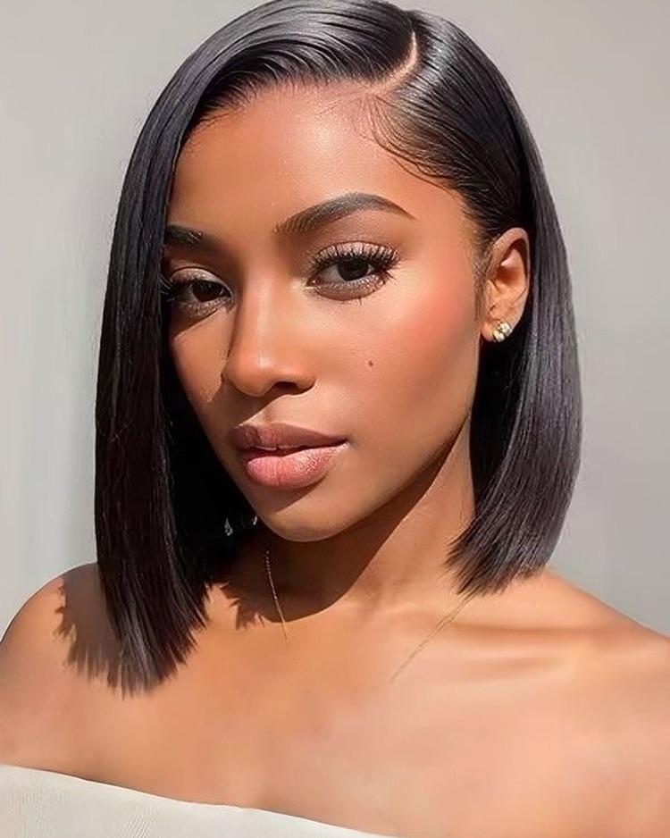 Sleek Deep Side Part Bob With Subtle Waves