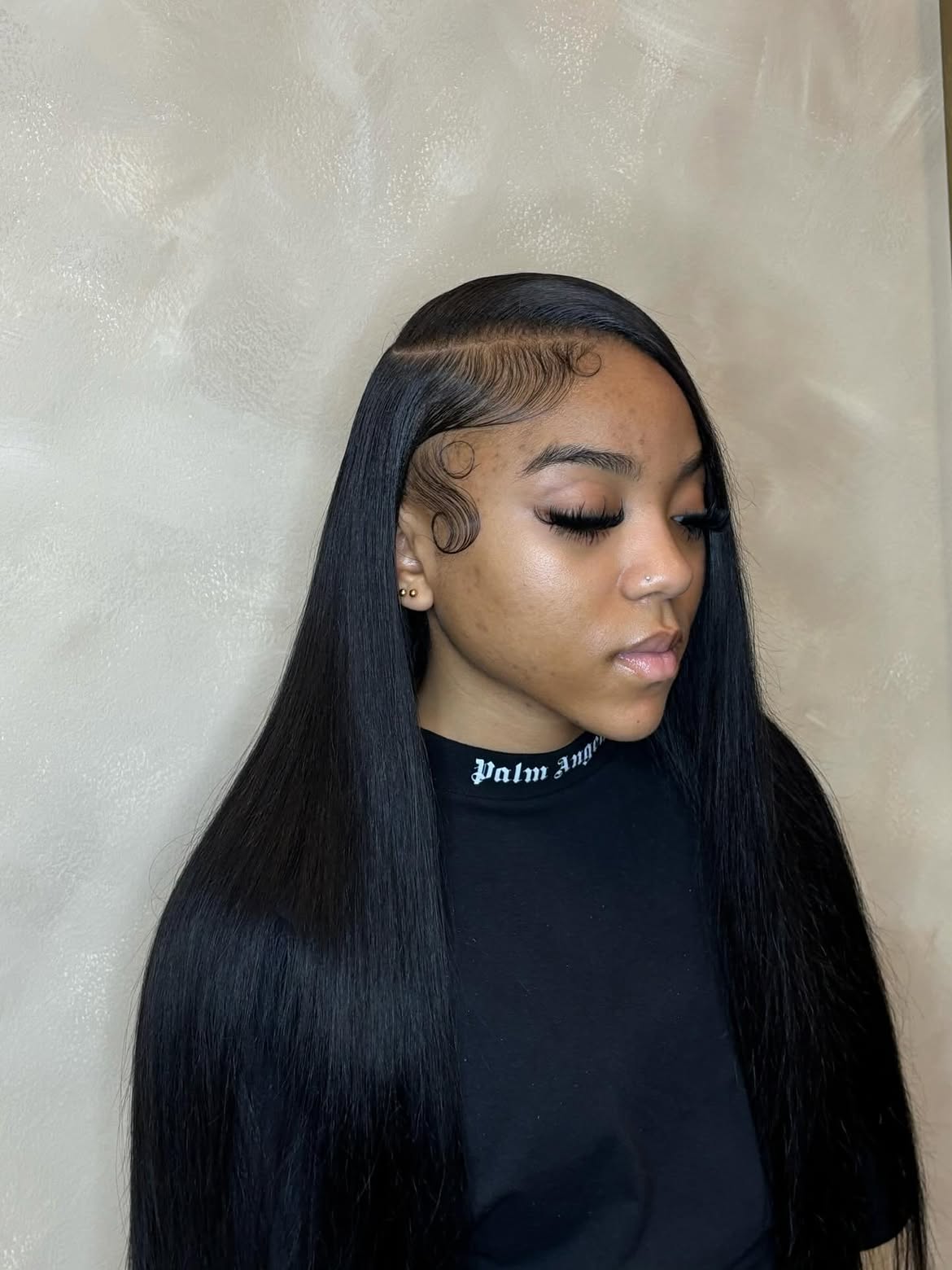 Sleek Deep Side Part With Edgy Swirls