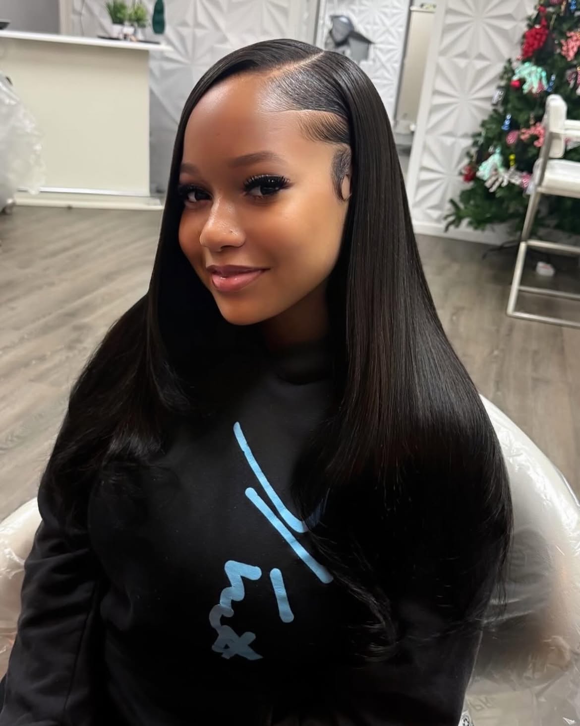 Sleek Deep Side Part With Minimal Waves