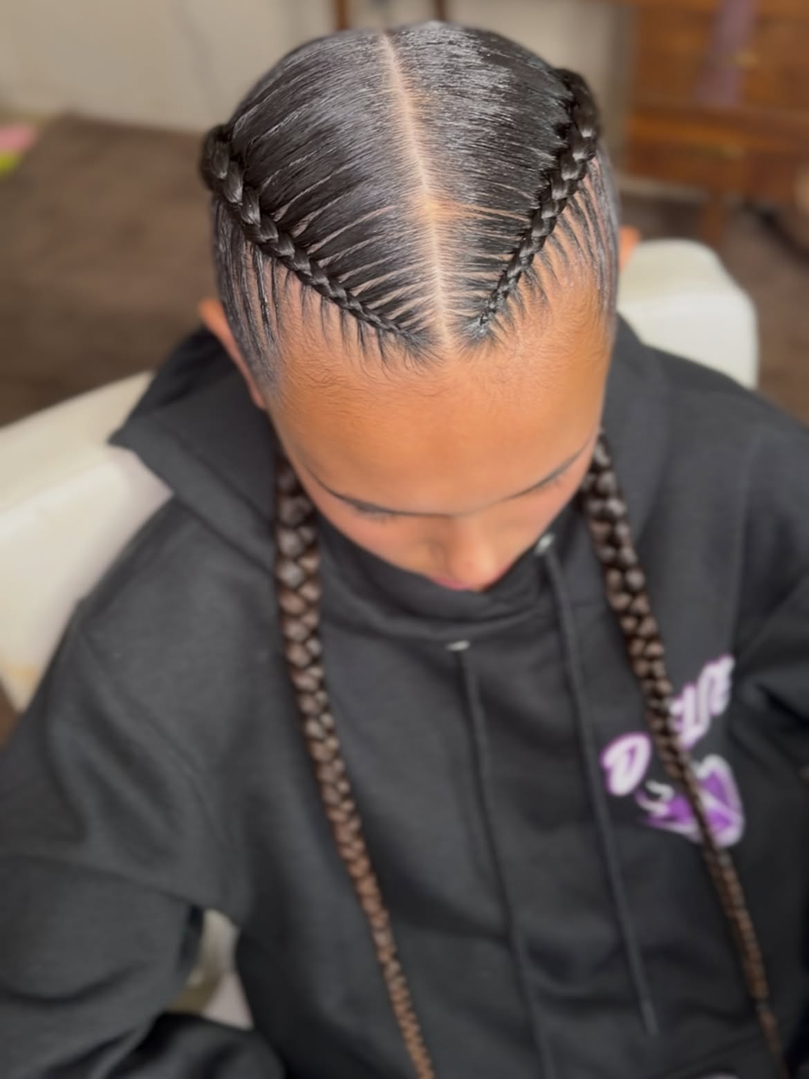 Sleek Dual Dutch Braids With Part Detail
