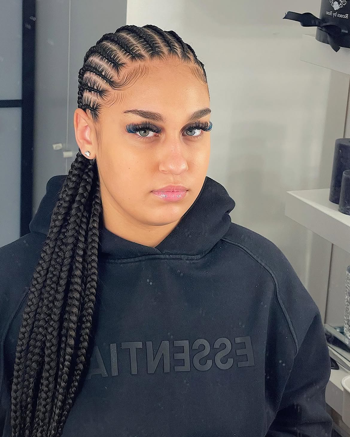 Sleek Feed In Cornrow Braids With Laid Edges