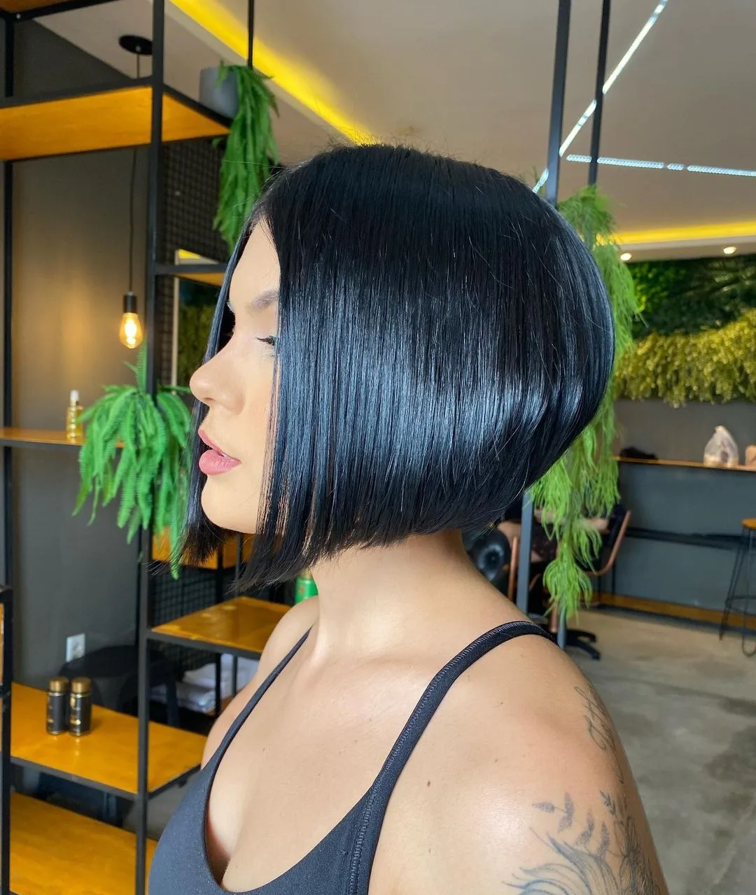 Sleek Glossy Jet Black A Line Bob