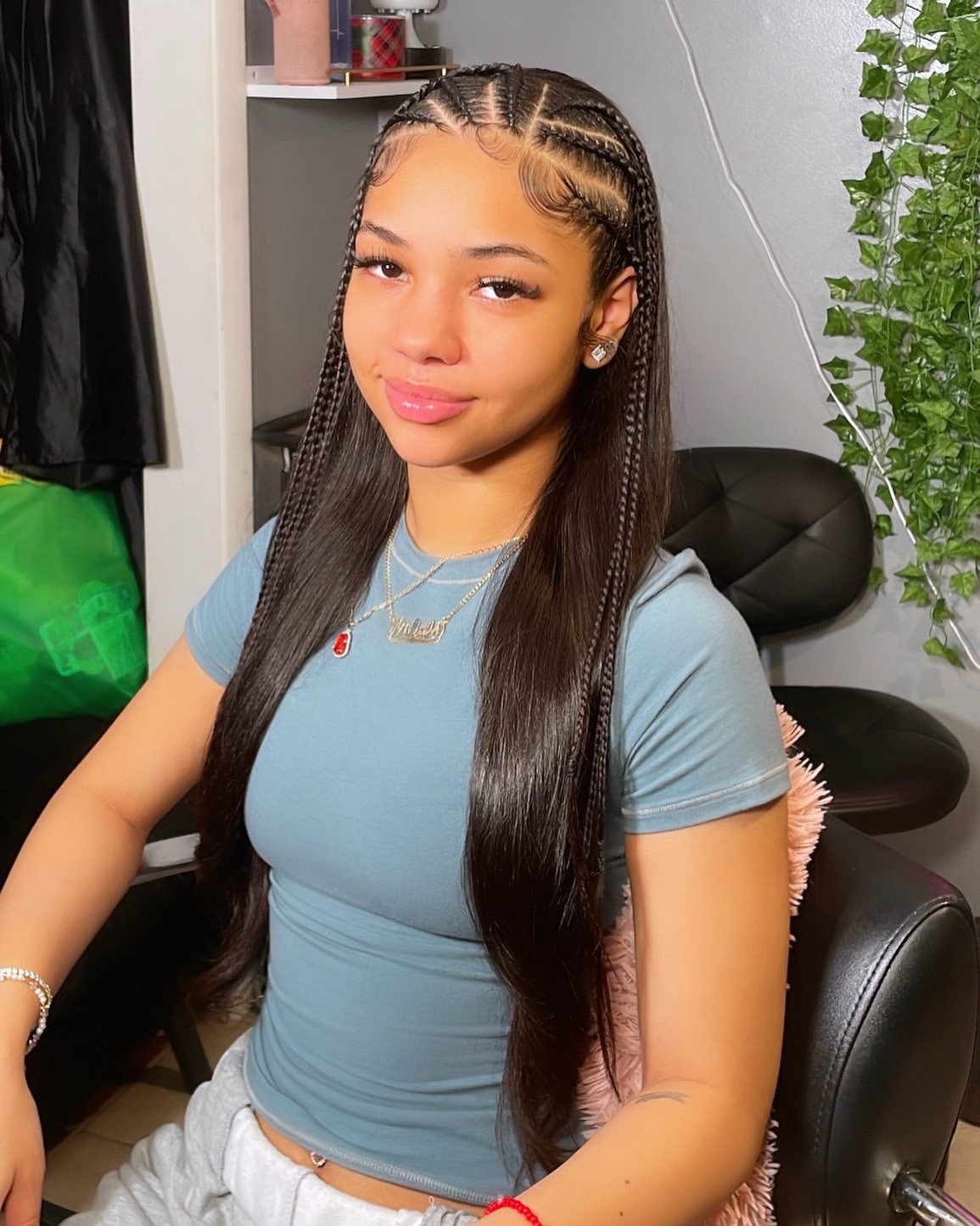 Sleek Half Up Braided Front Straight Hair