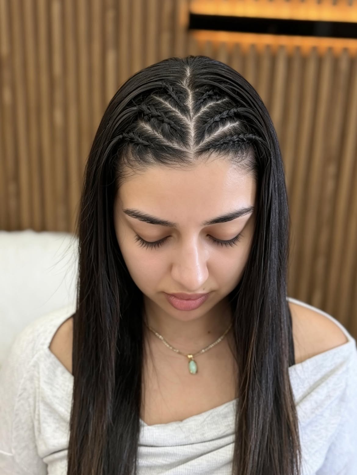 Sleek Heart Shaped Front Braids On Long Straight Hair