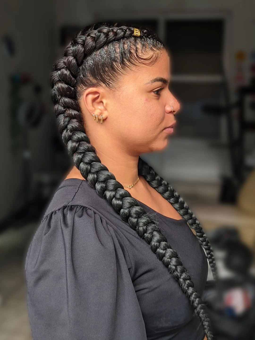 Sleek Jumbo Dutch Braids With Defined Baby Hairs