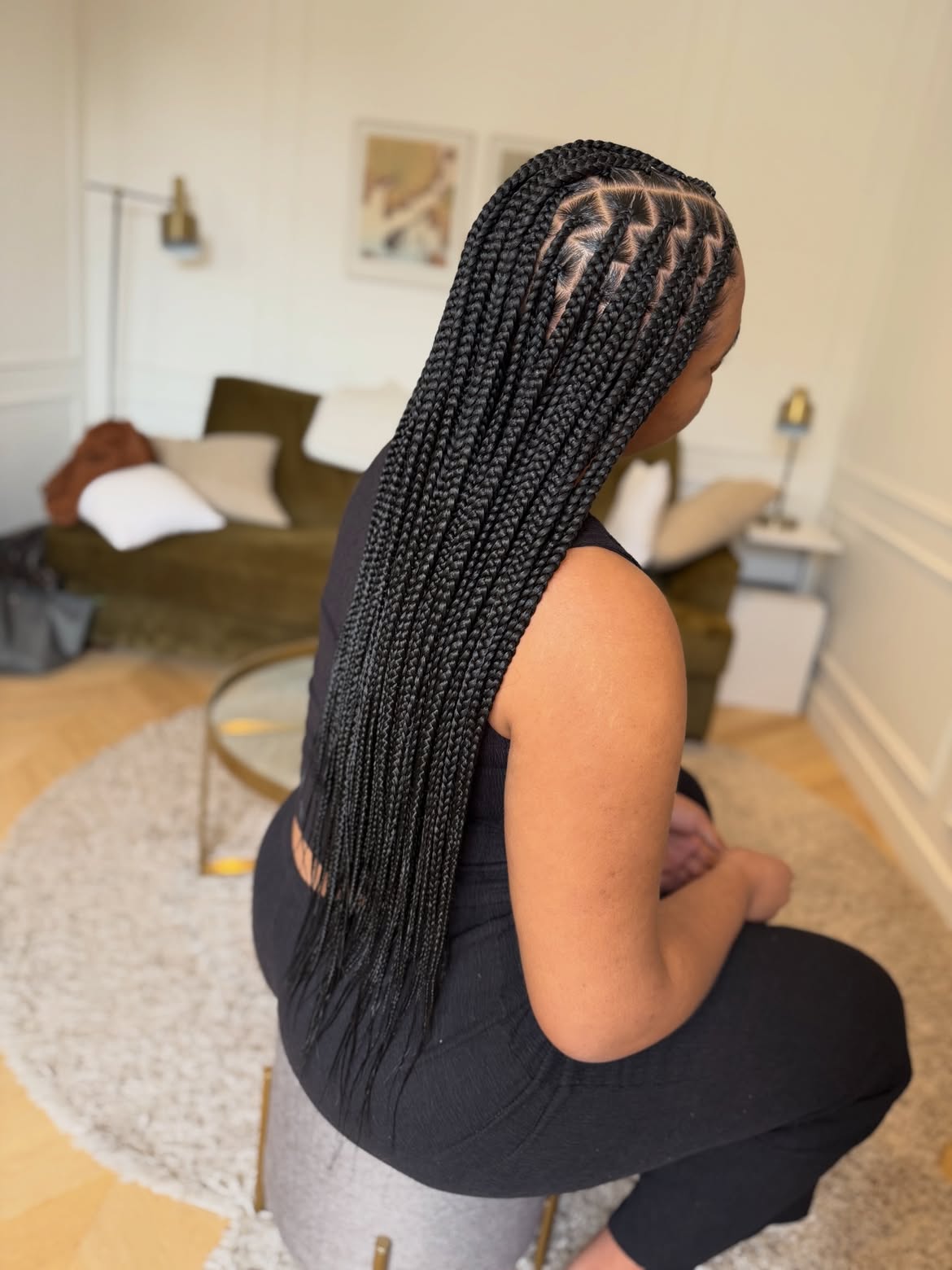 Sleek Knotless Braids With Diamond Parts