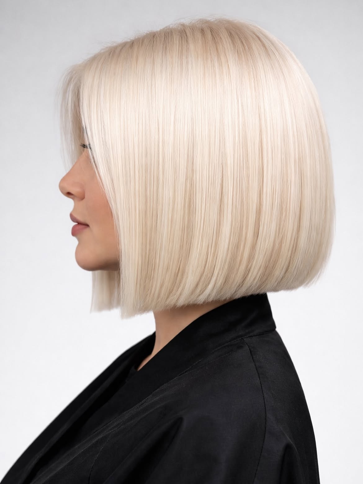 Sleek Platinum Blonde Blunt Bob With Face Framing