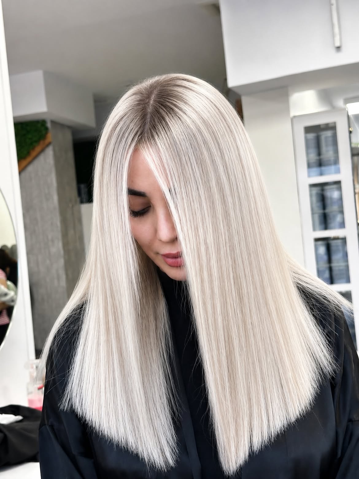 Sleek Platinum Blonde With Soft Shadow Root