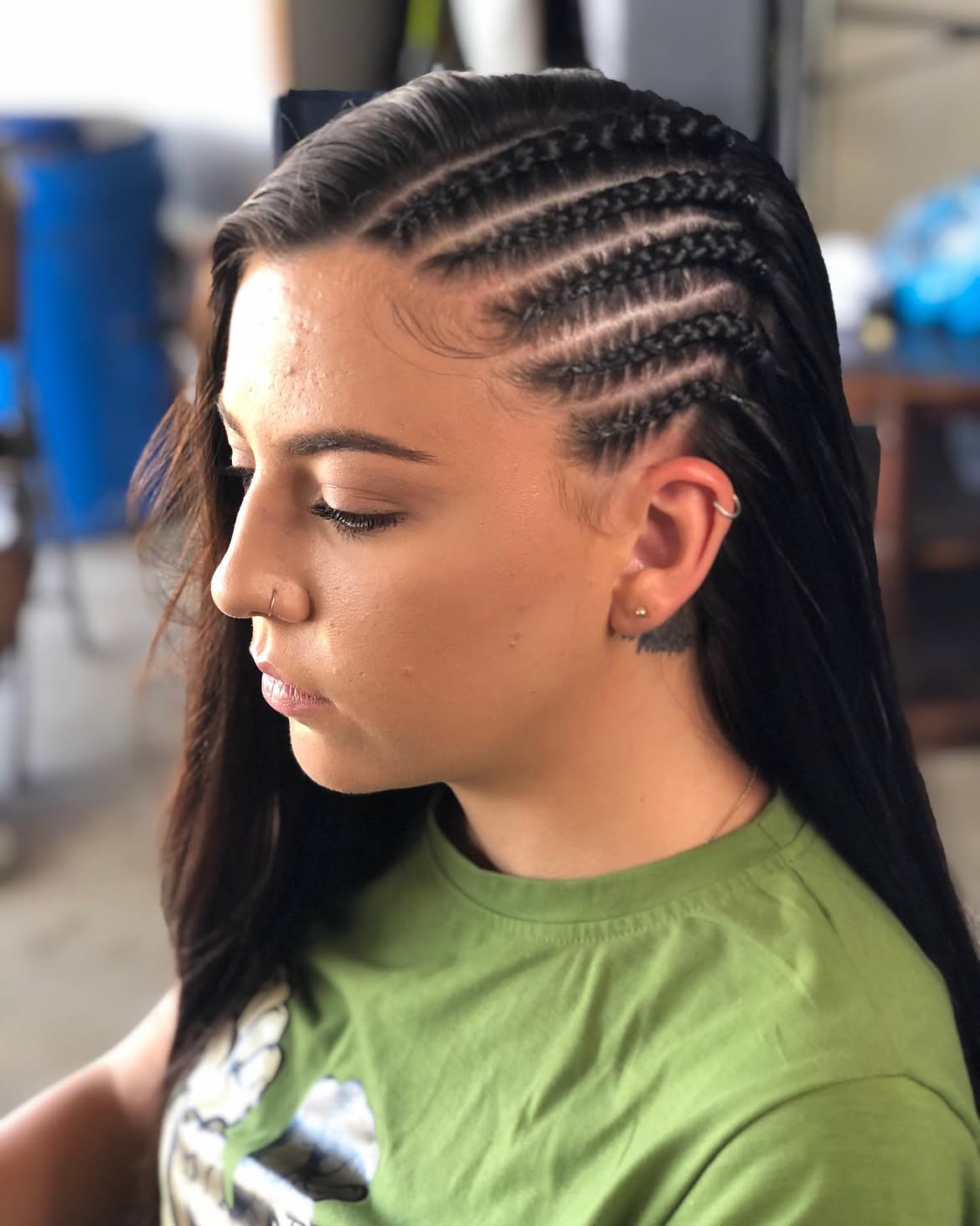 Sleek Side Braided Part With Jet Black Lengths