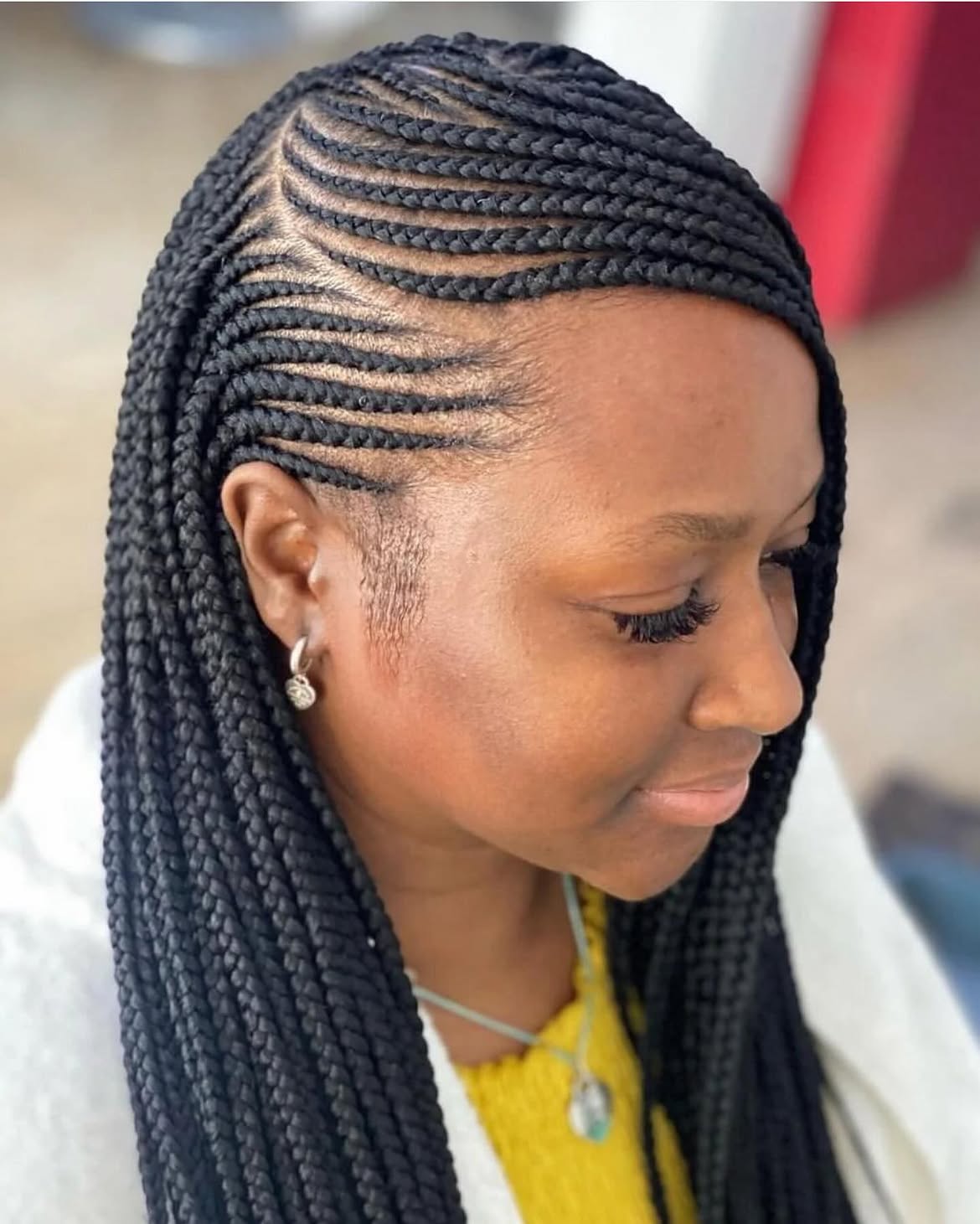 Sleek Side Part Cornrows In Jet Black