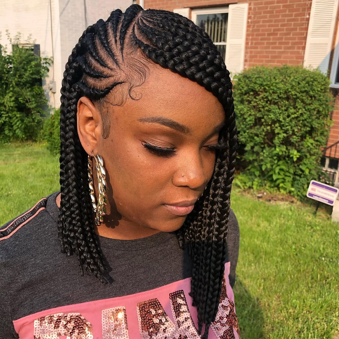 Sleek Side Swept Bob Braids