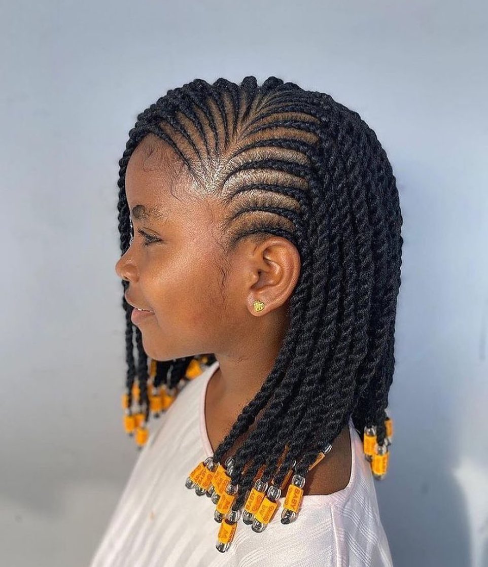Sleek Side Swept Twist Braids With Decorative Beads