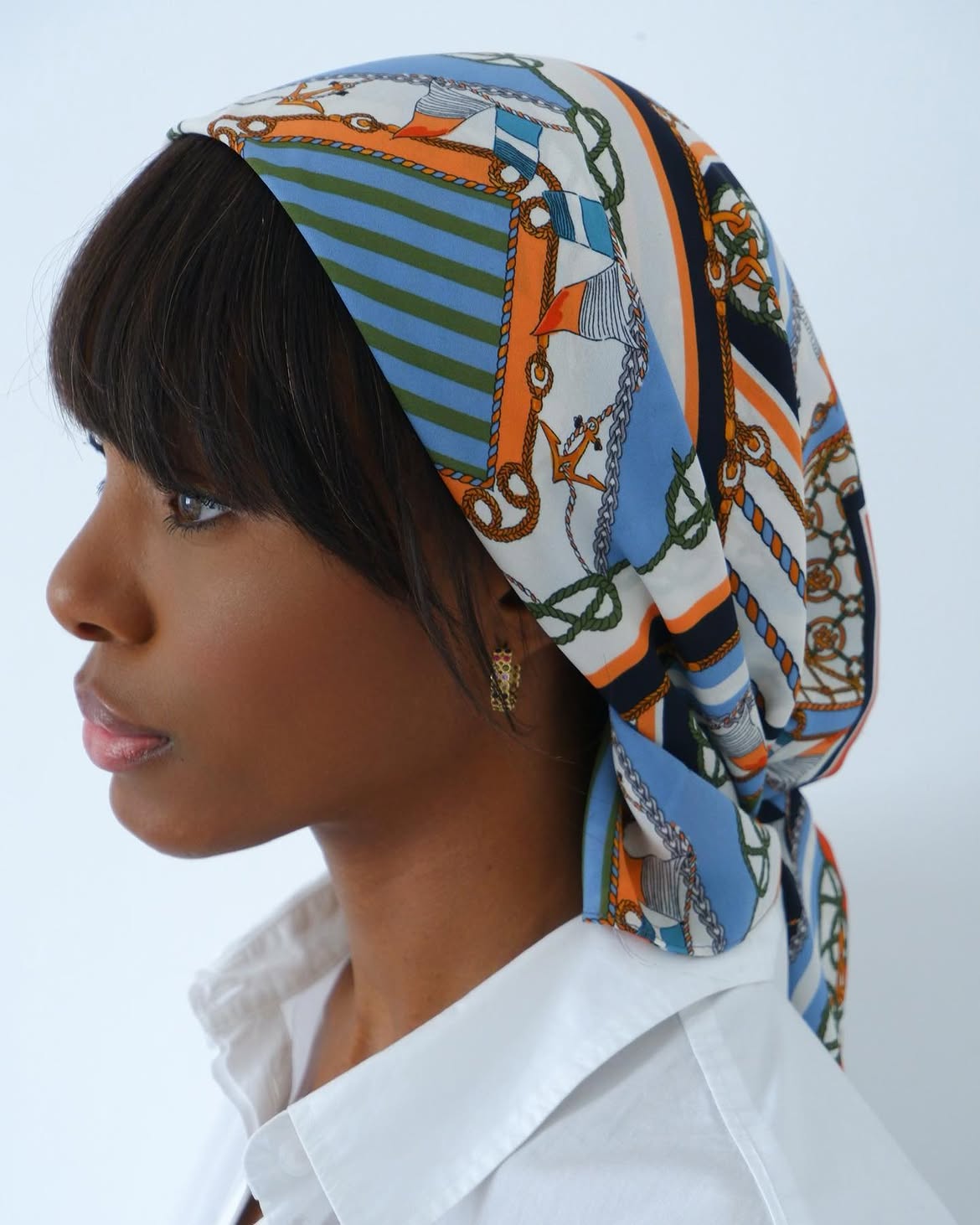Sleek Straight Hair With Classic Silk Headscarf