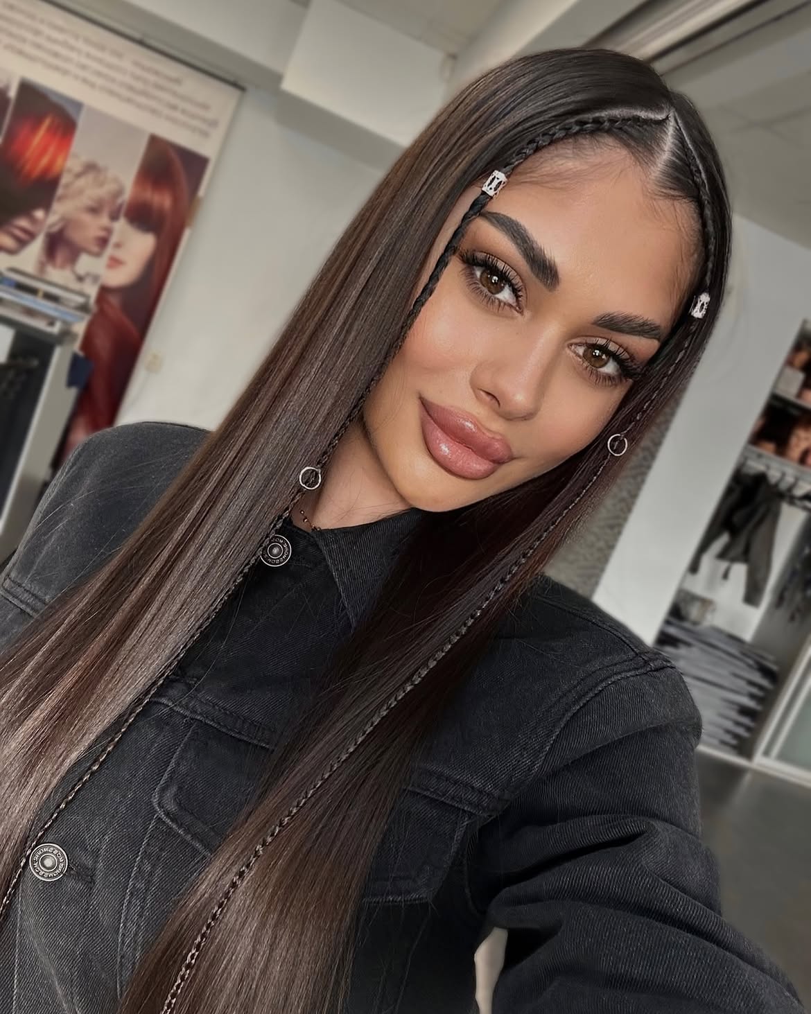 Sleek Straight Hair With Embellished Front Braids