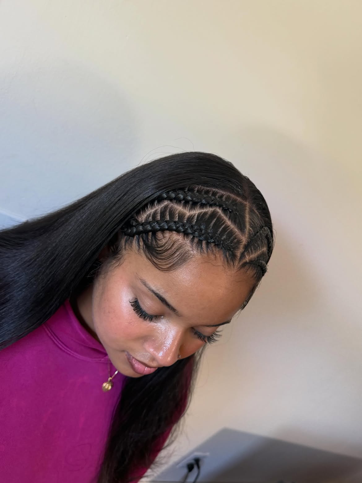 Sleek Straight Hair With Zigzag Front Braids
