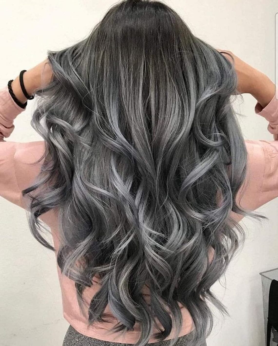 Smoky Grey Balayage With Loose Hollywood Waves