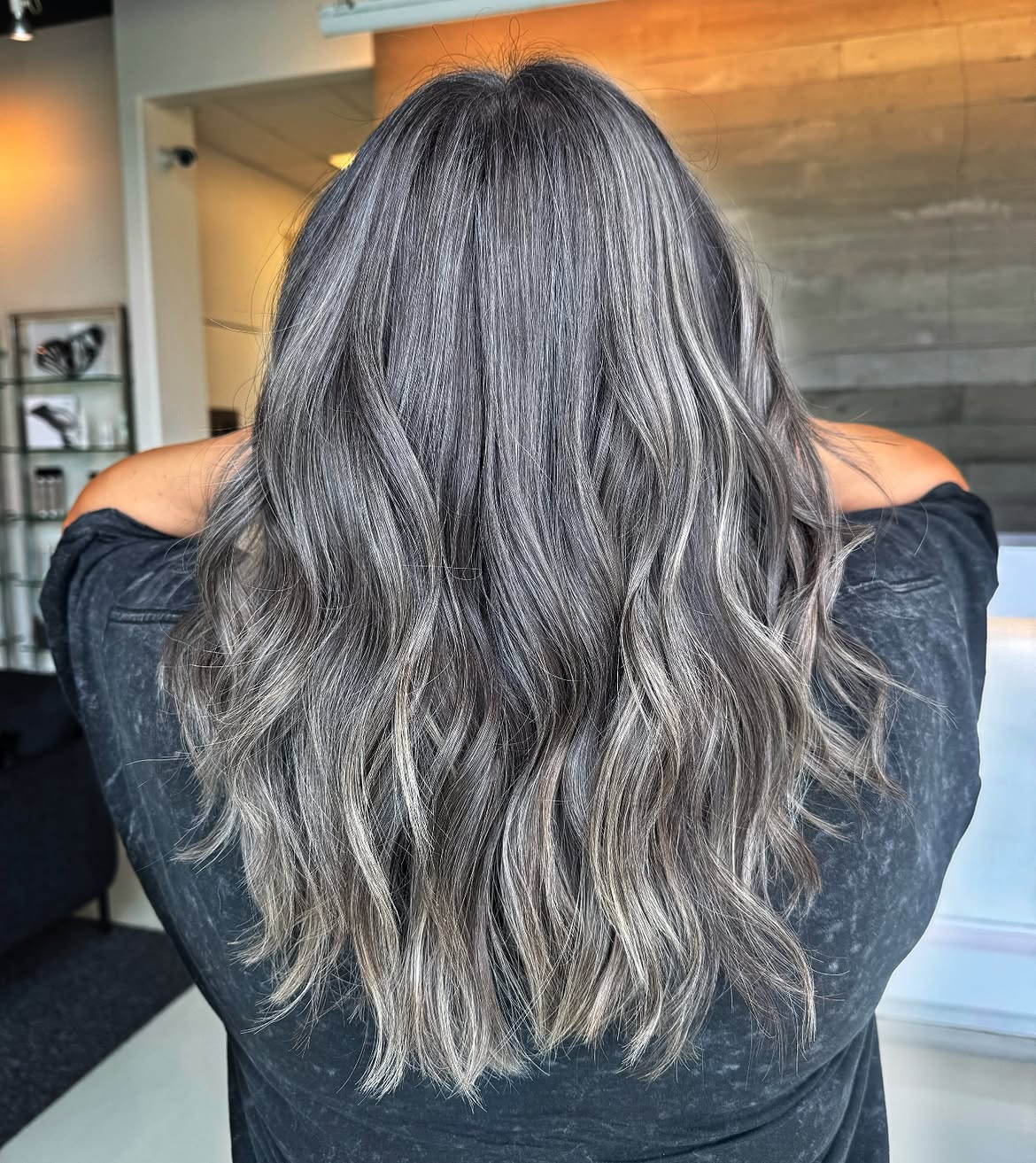 Smoky Grey Blending With Ash Blonde Highlights
