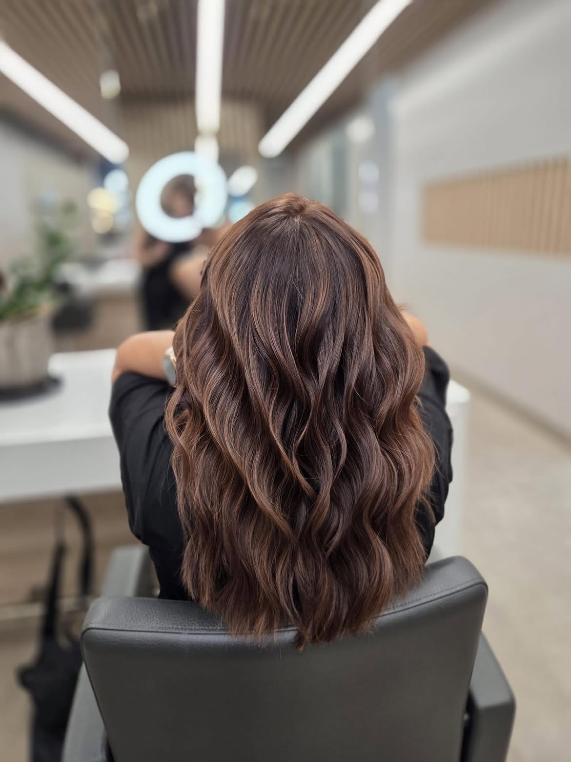 Soft Caramel Balayage On Brunette Waves