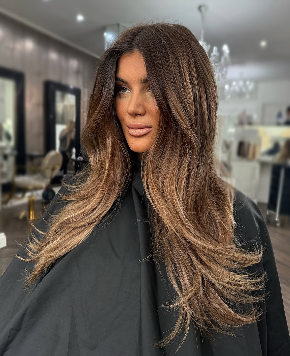 Soft Caramel Balayage With Face Framing Layers
